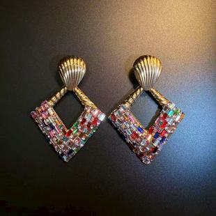 开花的橄榄 Vintage古着 Crystal Squares彩色几何耳钉 耳环 耳饰