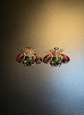 开花的橄榄 Vintage古着 Hue Bug红色爱心蜜蜂耳钉 耳环 耳饰