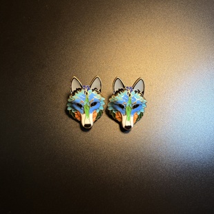 开花的橄榄 Vintage古着 Colorful Fox蓝色狐狸耳钉 耳环耳饰
