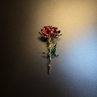 开花的橄榄 Vintage古着 Luster Stem红色玫瑰花胸针