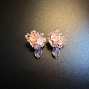 开花的橄榄Vintage古着 Delicate Chic Florals粉色花朵耳钉 耳饰