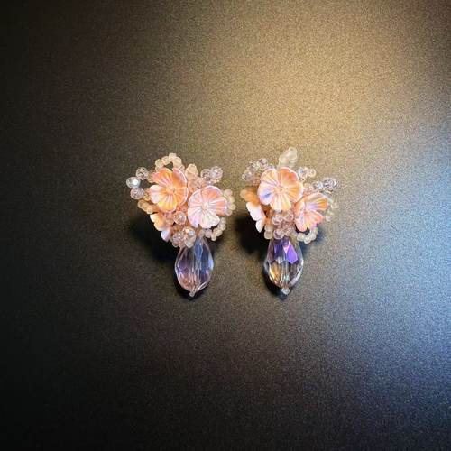 开花的橄榄Vintage古着 Delicate Chic Florals粉色花朵耳钉 耳饰