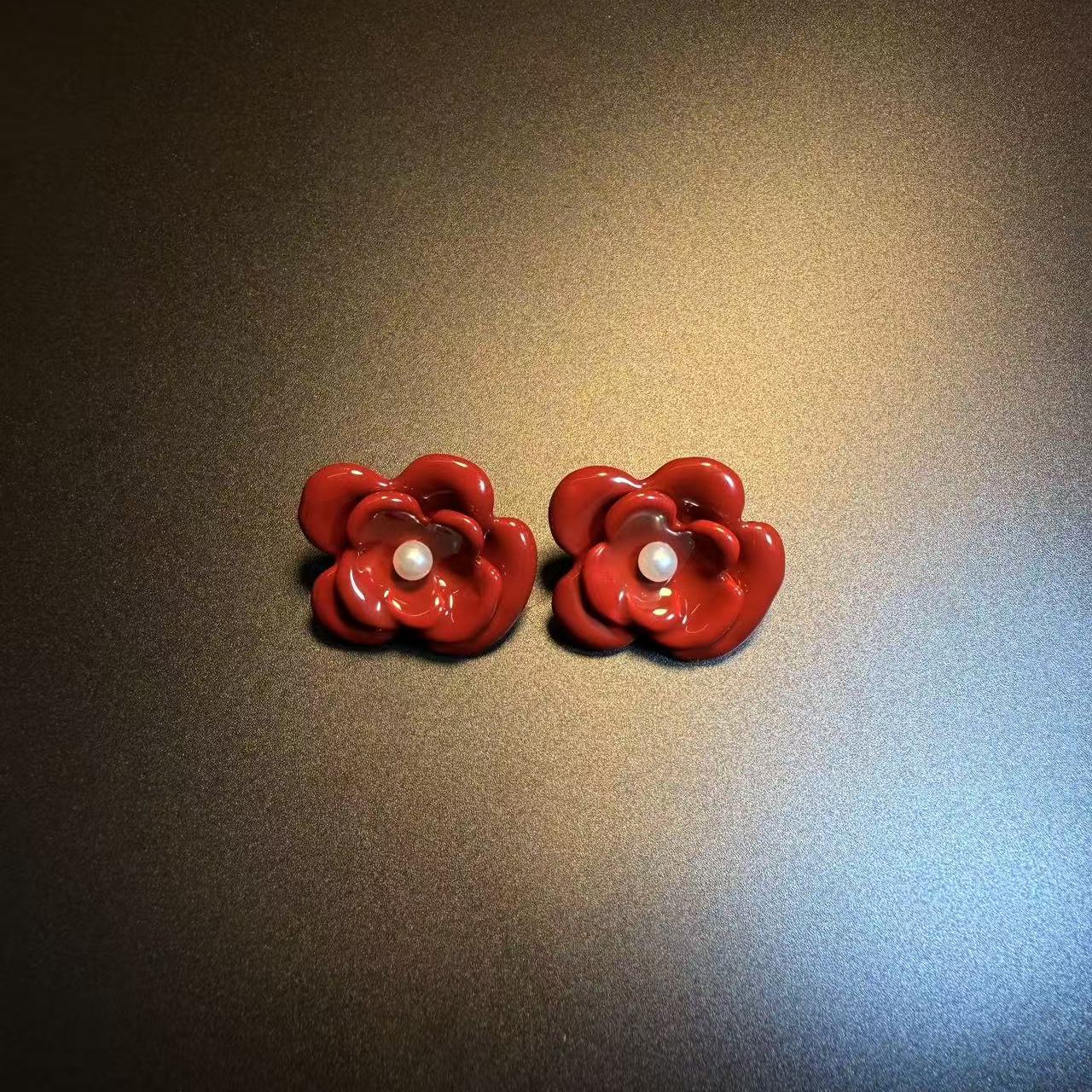 开花的橄榄 Vintage古着 Red Blossom红色花朵耳钉 耳环 耳饰