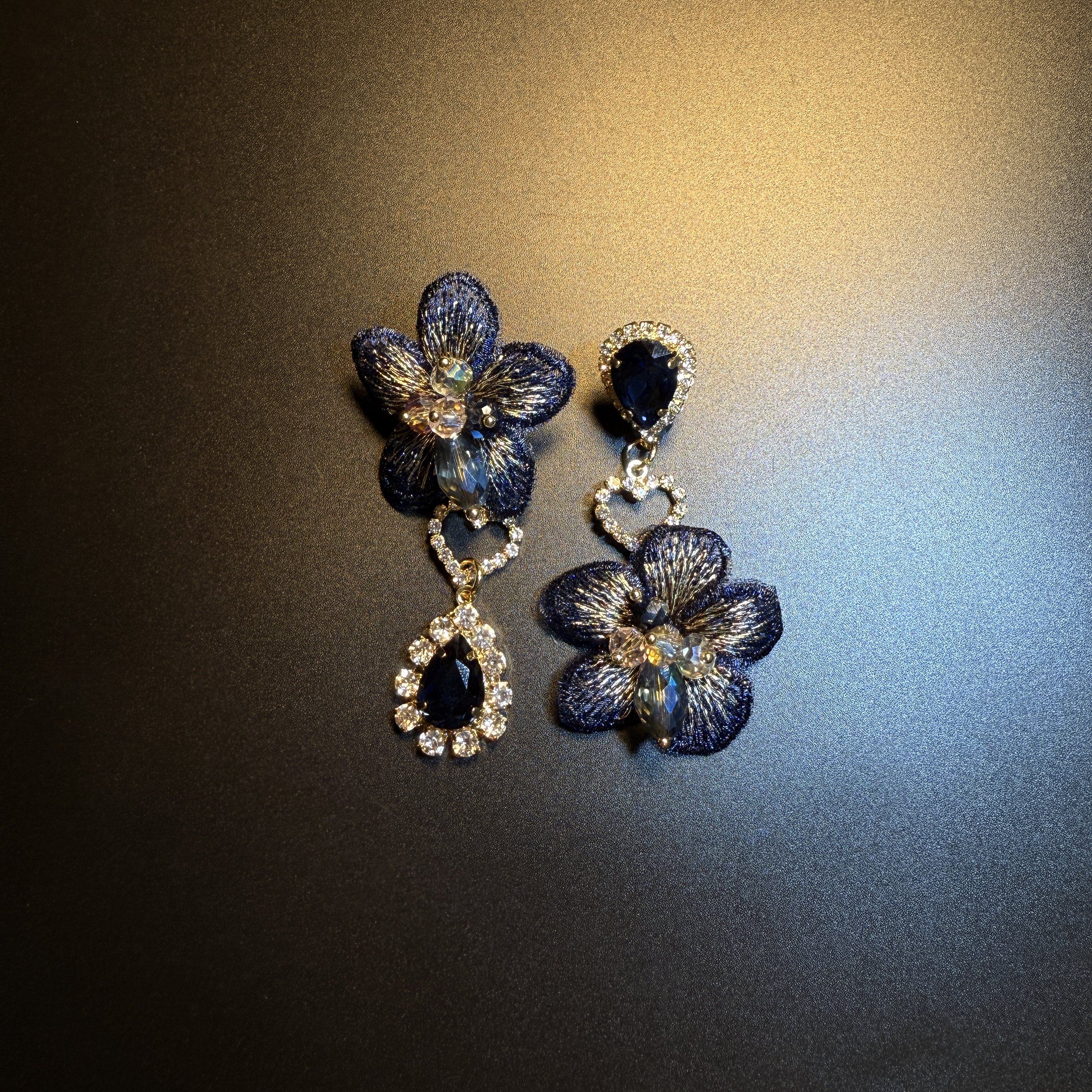 开花的橄榄 Vintage古着 Sapphire Stitch蓝色花朵耳钉 耳环 耳饰