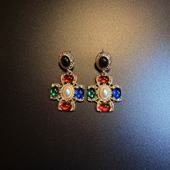 耳环 开花 耳饰 Royal Charms彩色十字架耳钉 橄榄 Vintage古着