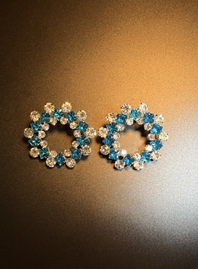 开花的橄榄 Vintage古着 Shiny Circle蓝色花环耳钉 耳环 耳饰