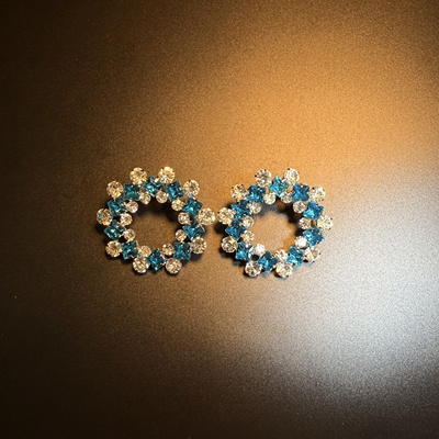 开花的橄榄 Vintage古着 Shiny Circle蓝色花环耳钉 耳环 耳饰