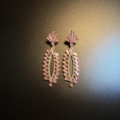 橄榄 耳钉 Vintage古着 开花 Glam Tassel粉色长款 耳环 耳饰