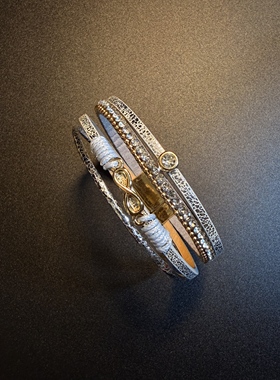 开花的橄榄 Vintage古着 Glam Layered Cuff皮革手环 手链镯