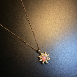 Sun可旋转向日葵花朵项链 Crystal 锁骨链 橄榄Vintage古着 开花