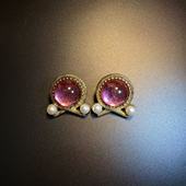 耳环 开花 耳饰 Pink Luster粉色几何耳钉 橄榄 Vintage古着