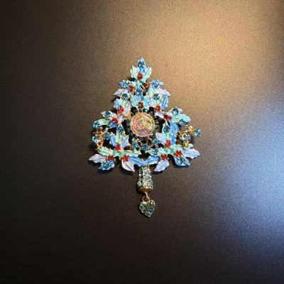 开花的橄榄 Vintage古着 Tree Brooch蓝色圣诞树胸针