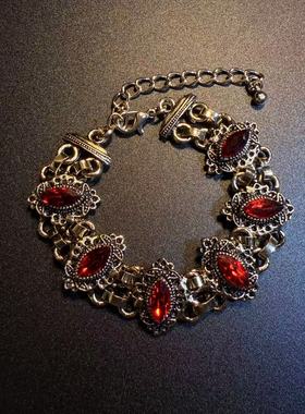 开花的橄榄 Vintage古着 Boho Filigree红色锆石手链