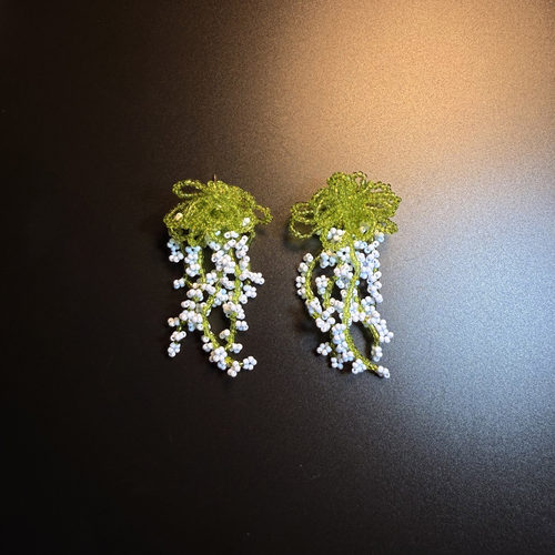开花的橄榄 Vintage古着  Green Vine绿色流苏花朵耳钉 耳环 耳饰
