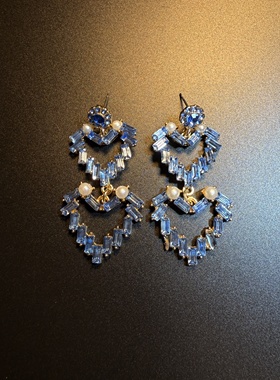 开花的橄榄Vintage古着 Blue Whimsy 长款蓝色爱心耳钉 耳环 耳饰