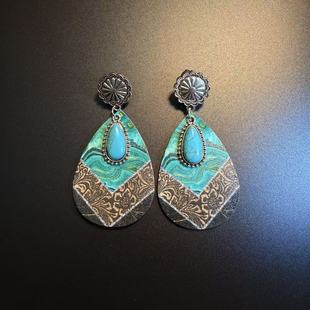 开花的橄榄 Vintage古着 Artistic Teardrop撞色耳钉 耳环 耳饰