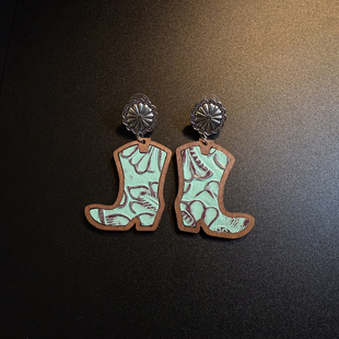 橄榄 耳环 Vintage古着 Bling西部牛仔靴子耳钉 耳饰 Boot 开花