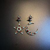 耳环 开花 耳饰 Moonlit Glam星星月亮耳钉 橄榄 Vintage古着