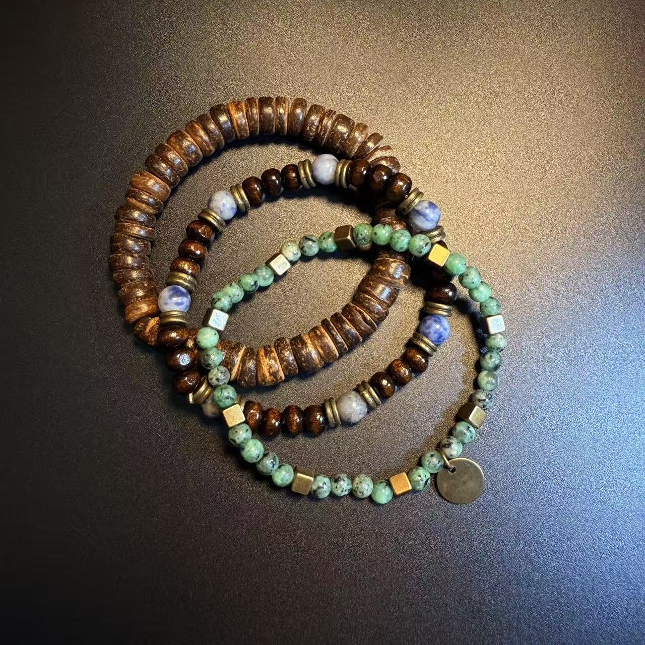 开花的橄榄 Vintage古着 Chic Beads多层叠戴串珠手链 木质手串