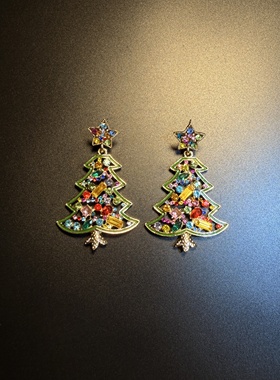 开花的橄榄 Vintage古着 Starred Pine绿色圣诞树耳钉 耳环 耳饰