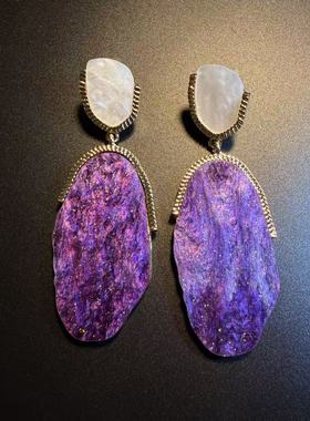 开花的橄榄 Vintage古着 Pearl & Purple紫色耳环 耳饰