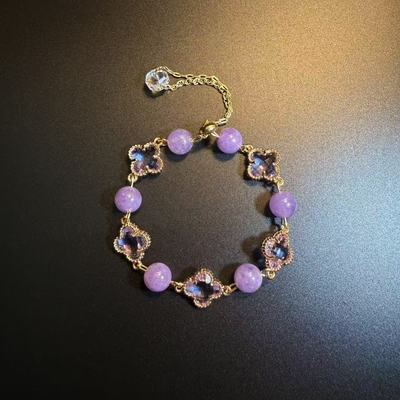 开花的橄榄 Vintage古着 Clover Bracelet紫色水晶四叶草手链