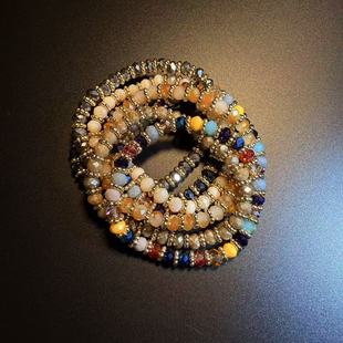 Rainbow多层叠戴彩色串珠手链 开花 Bead Vintage古着 手串 橄榄