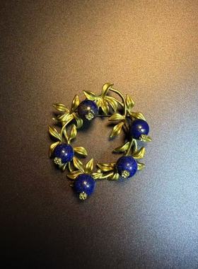 开花的橄榄 Vintage古着 Lapis Wreath蓝色花朵花环胸针