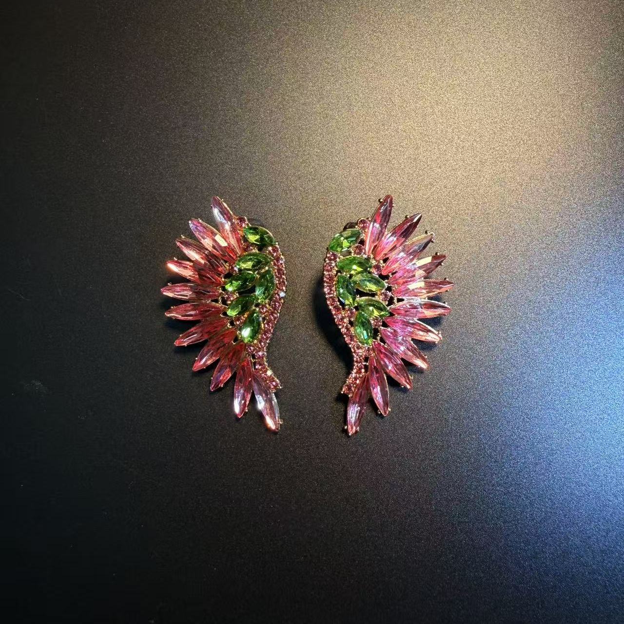 开花的橄榄 Vintage古着 Rosy Wings粉色天使翅膀耳钉 耳环 耳饰