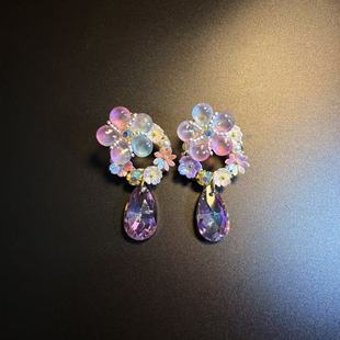 开花的橄榄 Vintage古着 Fairy Petals紫色花朵耳钉 耳环 耳饰