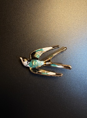 开花的橄榄 Vintage古着 Teal Swallow绿色珐琅燕子飞鸟胸针