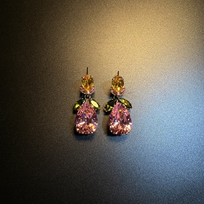 开花的橄榄 Vintage古着 Coral Blossom粉色花朵耳钉 耳环 耳饰