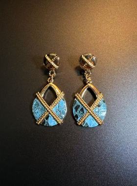 开花的橄榄 Vintage古着 Shiny Teals蓝色拼接耳钉 耳环 耳饰