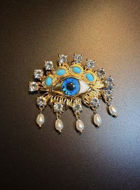 开花的橄榄 Vintage古着 Whimsy Gaze恶魔之眼流苏胸针