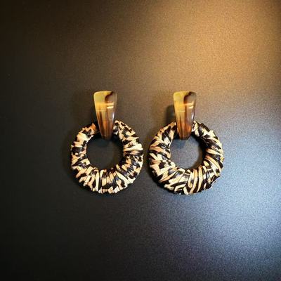 开花的橄榄 Vintage古着 Woven Hoops豹纹圆圈耳钉 耳环 夸张耳饰