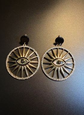 开花的橄榄 Vintage古着 Divine Eye黑色圆圈恶魔之眼耳环 耳饰