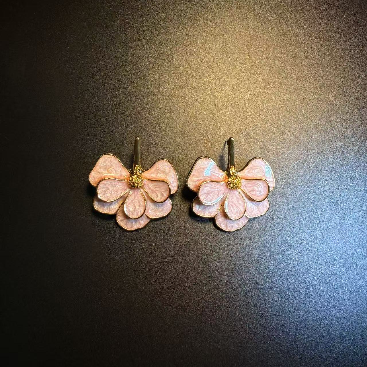 开花的橄榄 Vintage古着 Rosy Blossom粉色花朵耳钉 耳环 耳饰