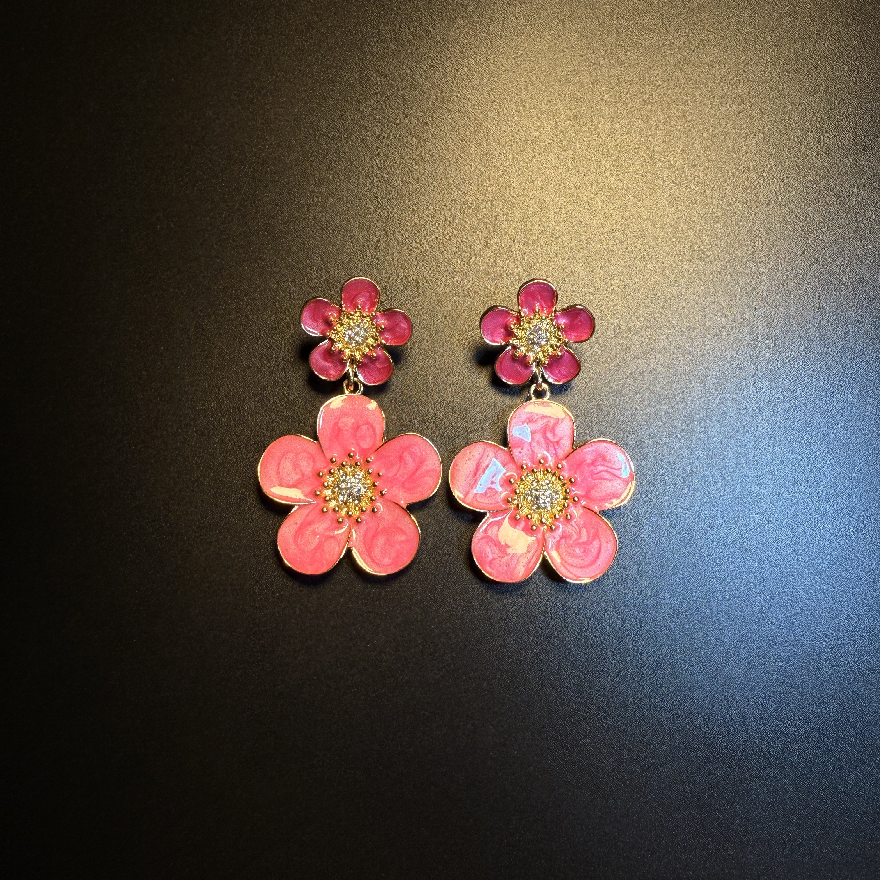 开花的橄榄 Vintage古着 Ruby Petal粉色花朵耳钉 耳环 耳饰