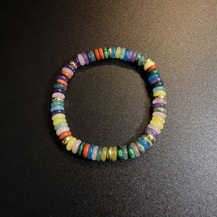 橄榄 Loop天然石串珠手链 Vintage古着 Gem 手串 Rainbow 开花