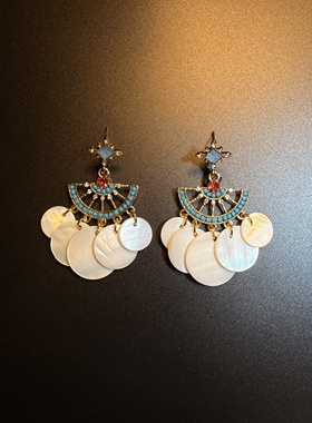 开花的橄榄 Vintage古着 Golden Sail白色扇形流苏耳钉 耳环 耳饰