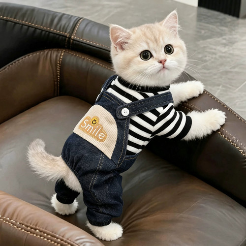 秋冬保暖牛仔假两件猫狗四脚衣