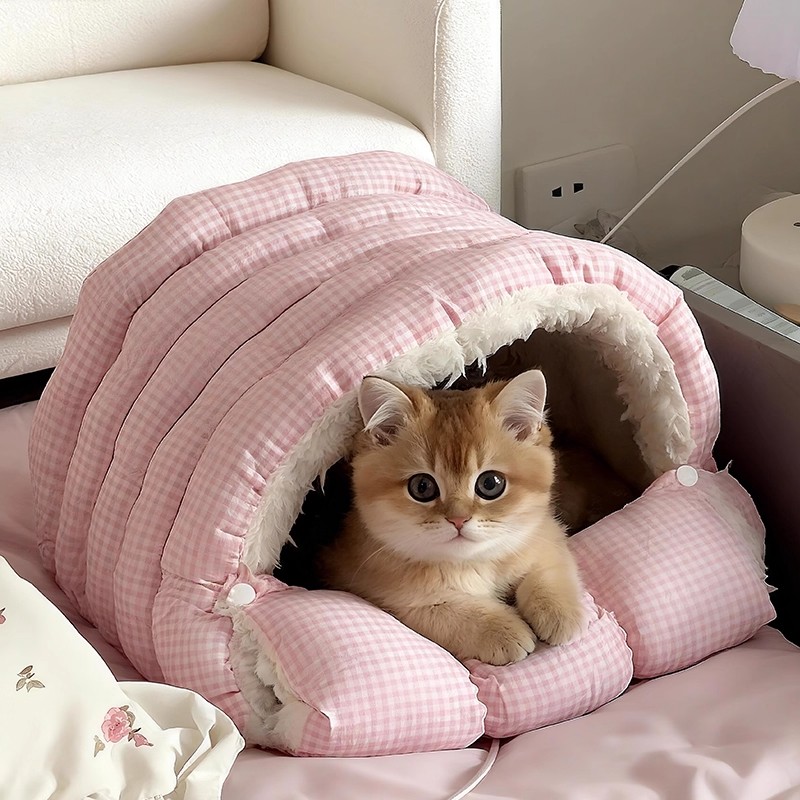 冬季猫窝狗窝封闭式安全感冬天保暖加绒防寒猫咪睡觉床可拆洗睡袋