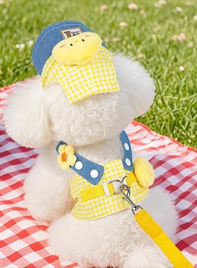 狗狗胸背带新款夏季卡通胸背套装帽子比熊猫咪宠物外出遛狗胸背绳