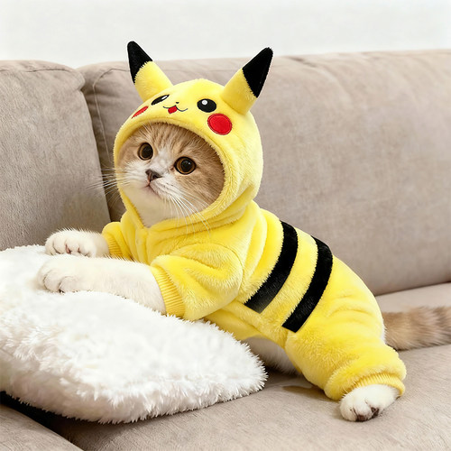 猫咪衣服加绒皮卡丘变身装秋冬款金渐层布偶保暖小型犬搞怪四脚衣