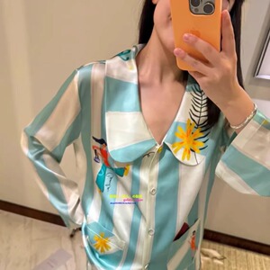 孙佳艺同款真丝睡衣条纹高级感