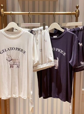 日本GP gelato pique夏天莫代尔睡衣女卡通小狗西高地短袖家居服