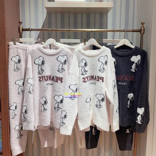 日本you gelato pique冬季软绵绵情侣睡衣女史努比卡通男家居服GP