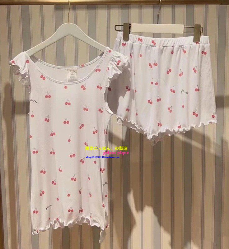 House夏季莫代尔睡衣少女新款可爱水果纯棉背心短裤女家居服套装