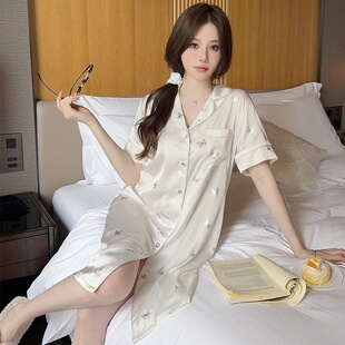 性感衬衫 真丝睡裙女薄款 裙蝴蝶睡衣家居服高级感黑 夏季 日本GP新款