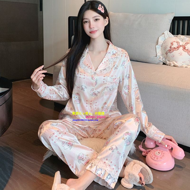春秋款卡通可爱猫咪睡衣女家居服